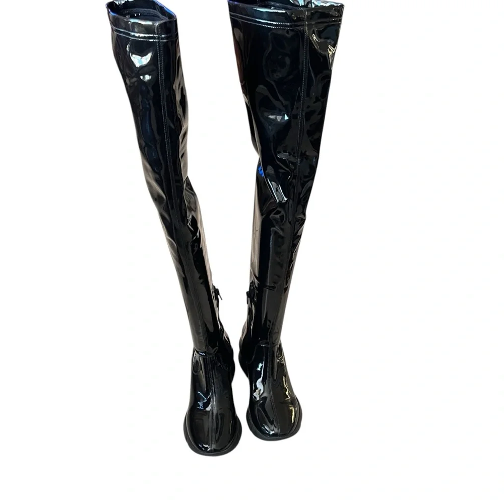 ELENA IACHI Knee Boots In Black Patent Extra Light Sole Women’s Size 37 US 7